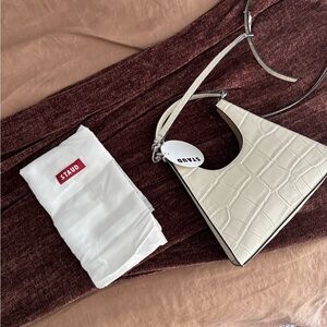 STAUD White Croc-Embossed Shoulder Bag